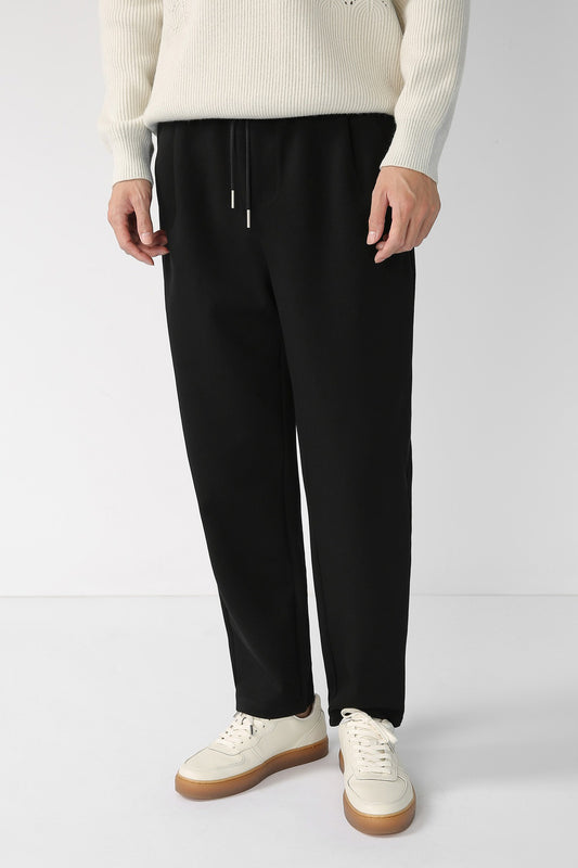 Straight-Leg Drawstring Trousers - Black