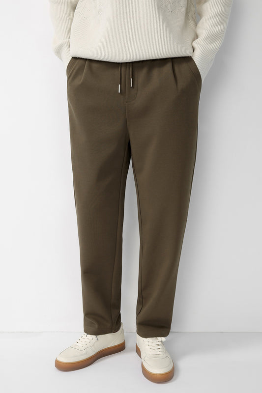 Straight-Leg Drawstring Trousers - Brown