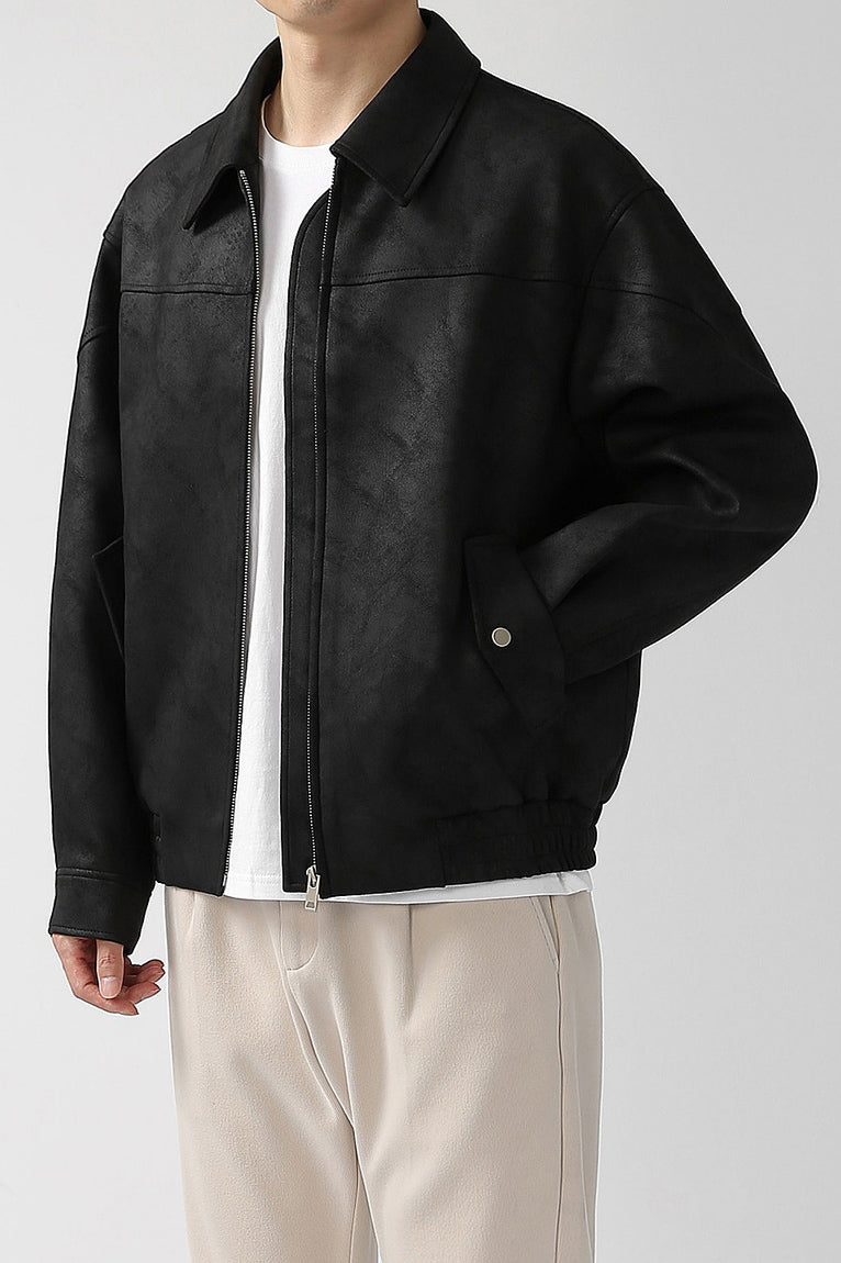 Minimalist Collared Jacket with Side Pockets - Black